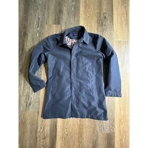 Harry Brown Mac Coat Mens M Navy Blue Excellent Geometric Lining Trench Jacket